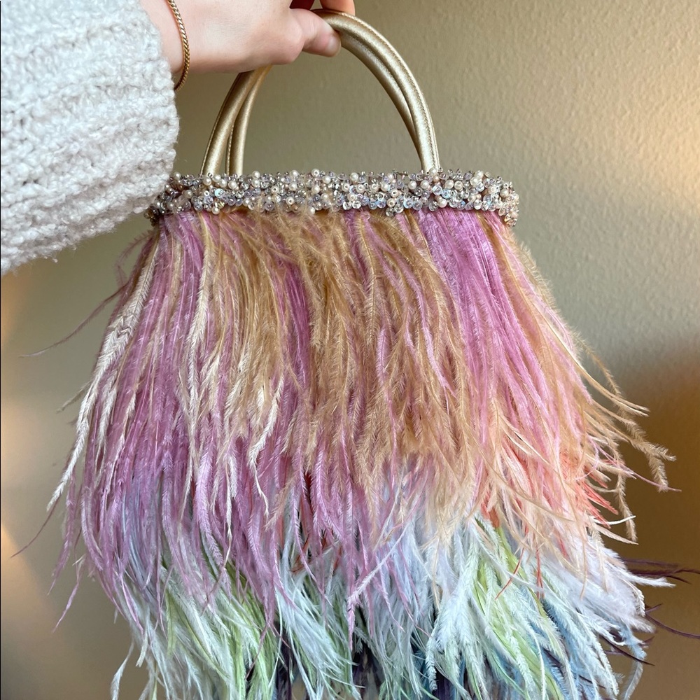 Vintage Moo Roo Rainbow Ostrich Feather Bag